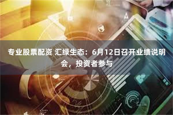 专业股票配资 汇绿生态：6月12日召开业绩说明会，投资者参与