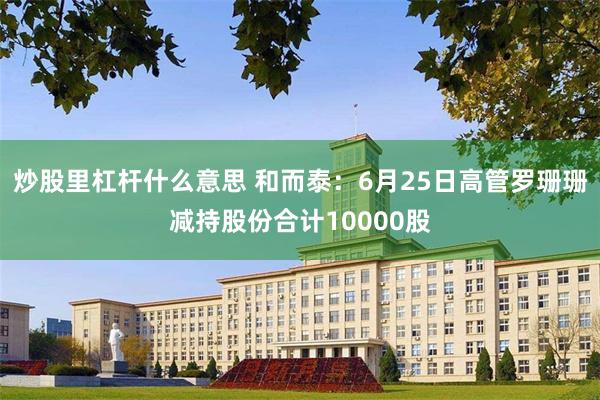 炒股里杠杆什么意思 和而泰：6月25日高管罗珊珊减持股份合计10000股