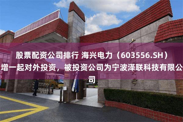 股票配资公司排行 海兴电力（603556.SH）新增一起对外投资，被投资公司为宁波泽联科技有限公司