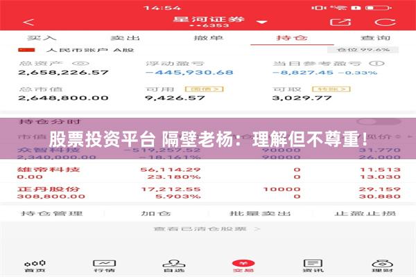 股票投资平台 隔壁老杨：理解但不尊重！